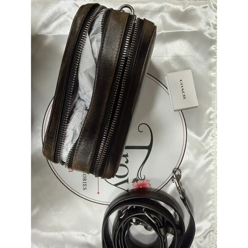 NWT B11-002 Coach Mini Carey Crossbody Bag In Loved Leather Black Brown CEQ76